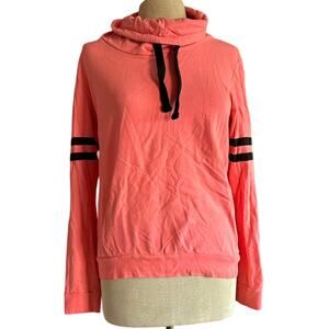Womens Sweatshirt Size Large Coral Pink Retro Vibe Cowl Neck Workout Outdoor Gym